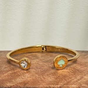 Kate Spade Vintage Gold Open Bangle Bracelet with Mint Spade and Crystal